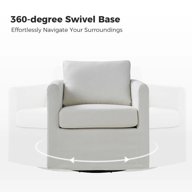 Fauteuil pivotant moderne à 360 degrés avec housse amovible aspect lin