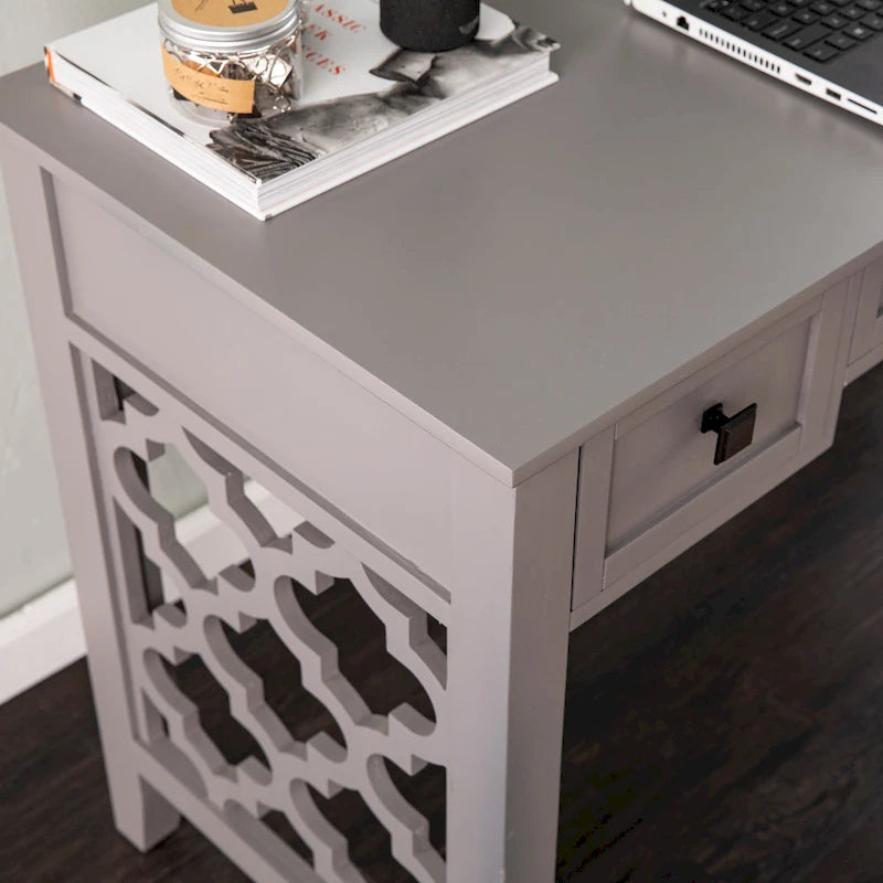 Bureau avec 3 tiroirs de rangement et motif décoratif en quadrilobe