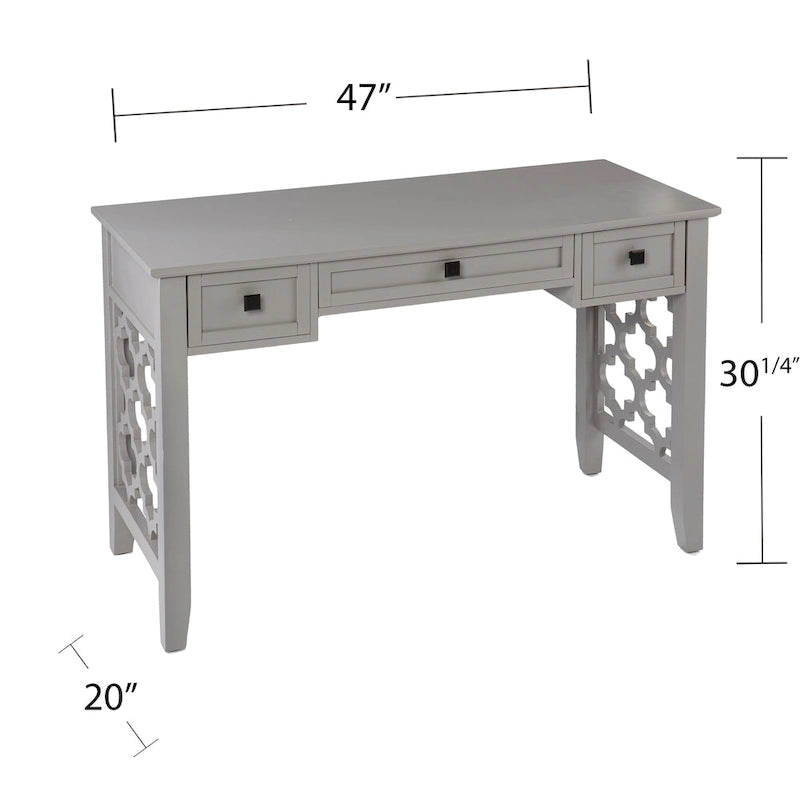 Bureau avec 3 tiroirs de rangement et motif décoratif en quadrilobe