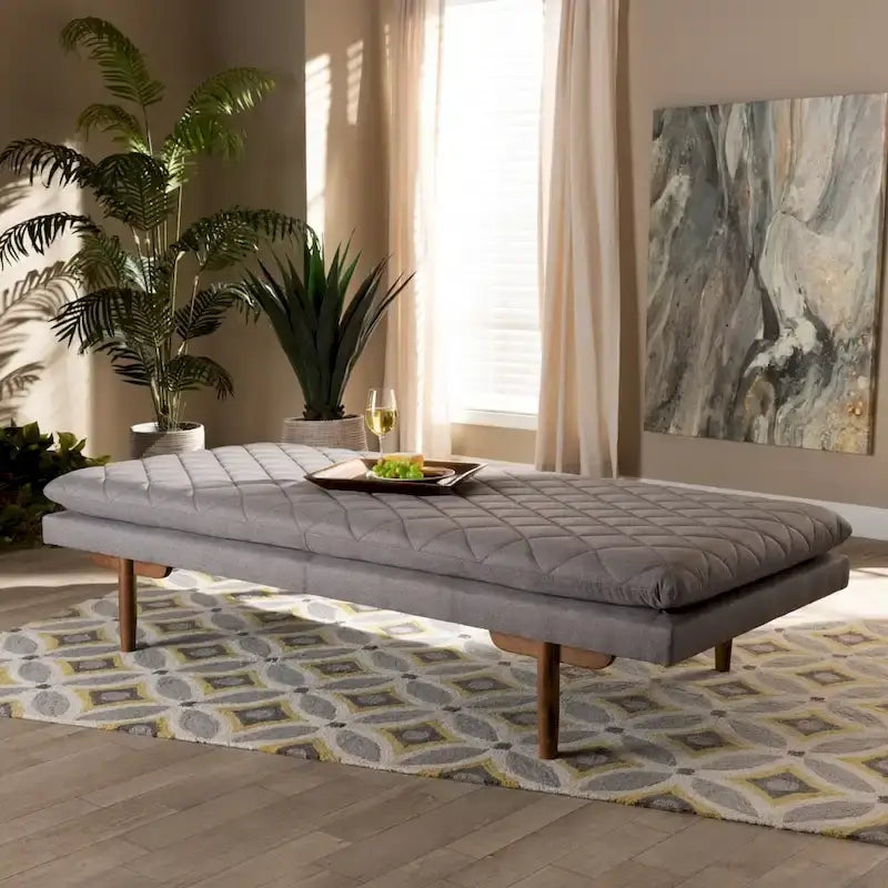 Canapé-lit en bois rembourré de style moderne du milieu du siècle – Élégant futon