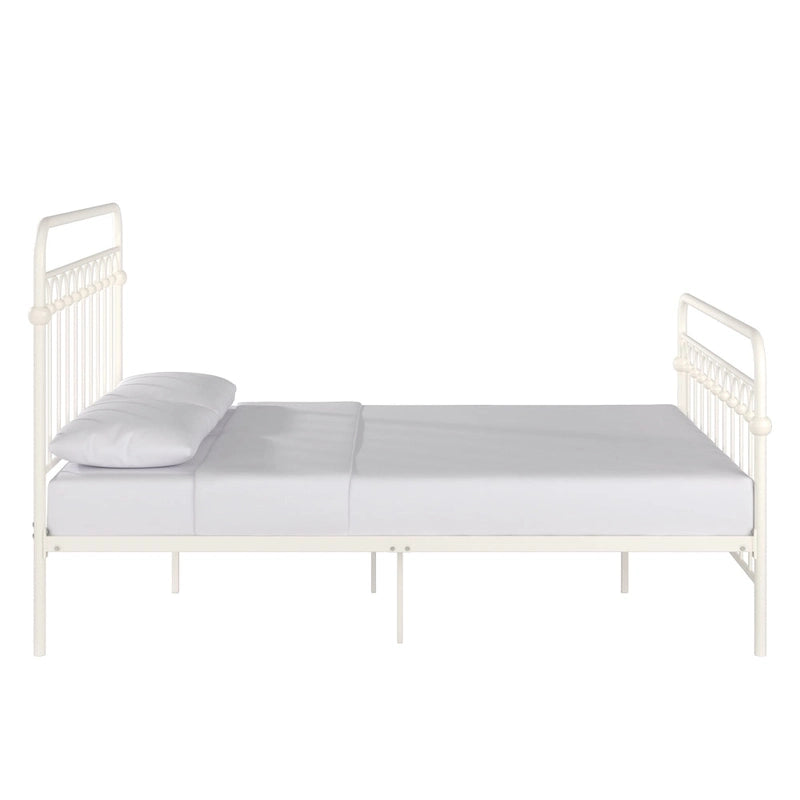 Lit plate-forme en métal avec tête de lit arquée élégante et boules décoratives