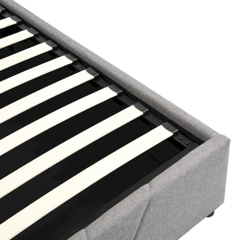 Lit plateforme rembourré avec système de rangement hydraulique sous le lit