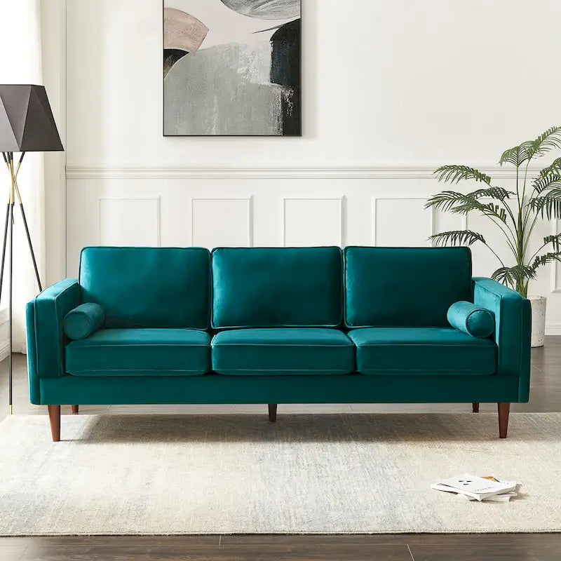 Canapé en velours de style moderne du milieu du siècle pour salon – 88" de large, sarcelle