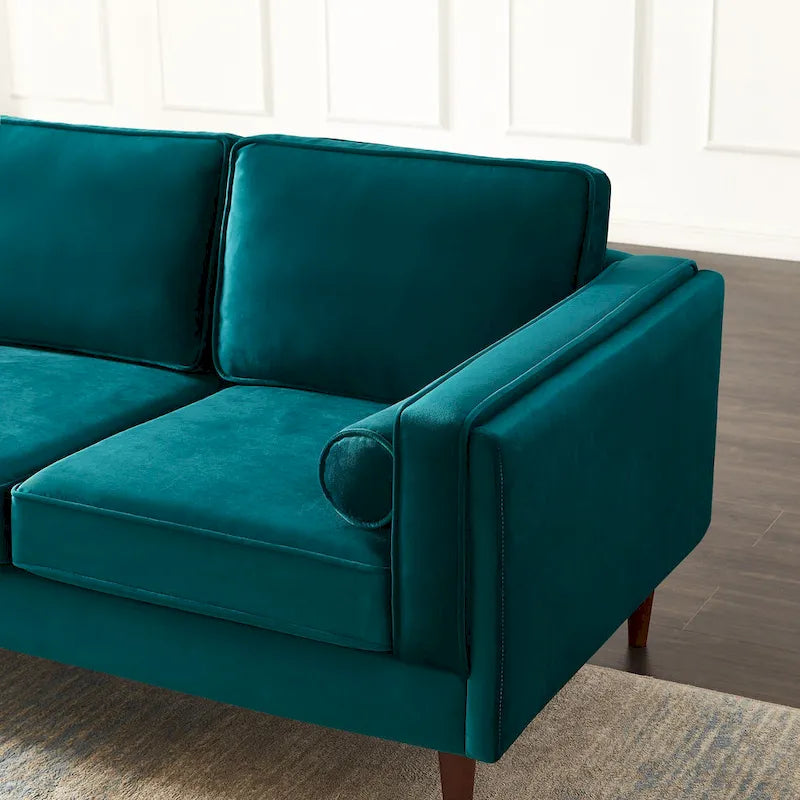 Canapé en velours de style moderne du milieu du siècle pour salon – 88" de large, sarcelle