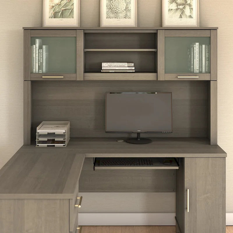 Haut de bibliothèque Somerset 60W pour bureau en L – Fini gris cendré