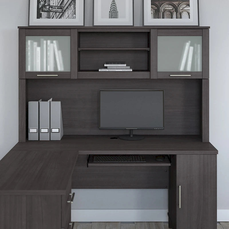 Haut de bibliothèque Somerset 60W pour bureau en L – Fini gris cendré