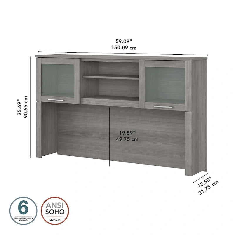 Haut de bibliothèque Somerset 60W pour bureau en L – Fini gris cendré