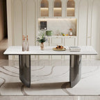 Table à manger avec plateau en verre trempé et composite de pierre frittée de 0,47" d'épaisseur, base en acier inoxydable