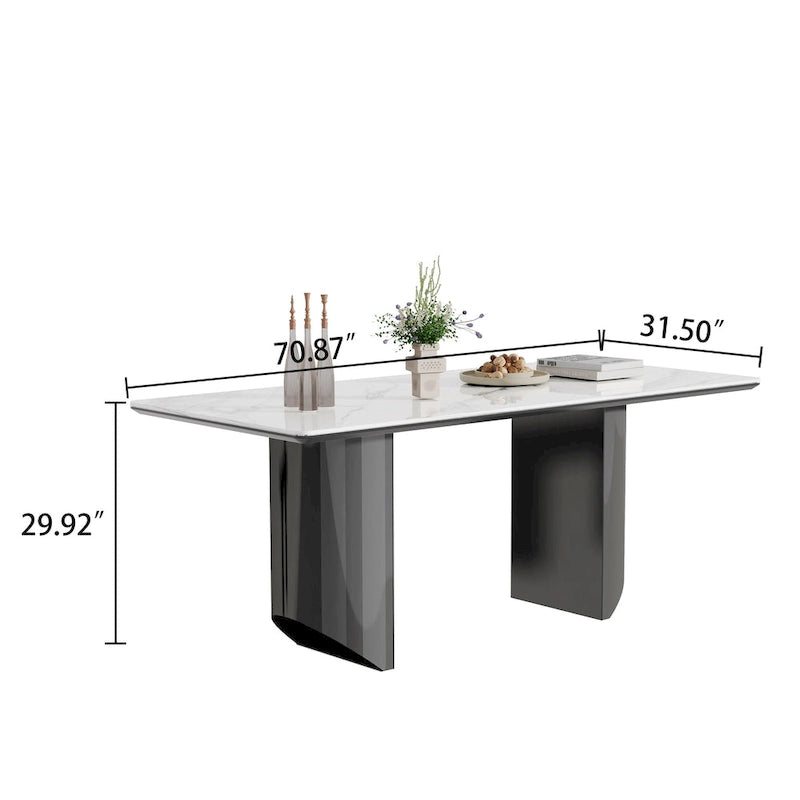 Table à manger avec plateau en verre trempé et composite de pierre frittée de 0,47" d'épaisseur, base en acier inoxydable