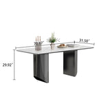 Table à manger avec plateau en verre trempé et composite de pierre frittée de 0,47" d'épaisseur, base en acier inoxydable
