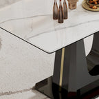 Table à manger avec plateau en verre trempé et composite de pierre frittée de 0,47" d'épaisseur, base en acier inoxydable