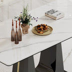 Table à manger avec plateau en verre trempé et composite de pierre frittée de 0,47" d'épaisseur, base en acier inoxydable