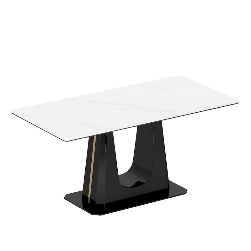 Table à manger avec plateau en verre trempé et composite de pierre frittée de 0,47" d'épaisseur, base en acier inoxydable