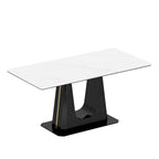 Table à manger avec plateau en verre trempé et composite de pierre frittée de 0,47" d'épaisseur, base en acier inoxydable