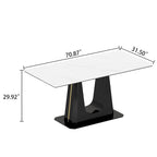 Table à manger avec plateau en verre trempé et composite de pierre frittée de 0,47" d'épaisseur, base en acier inoxydable
