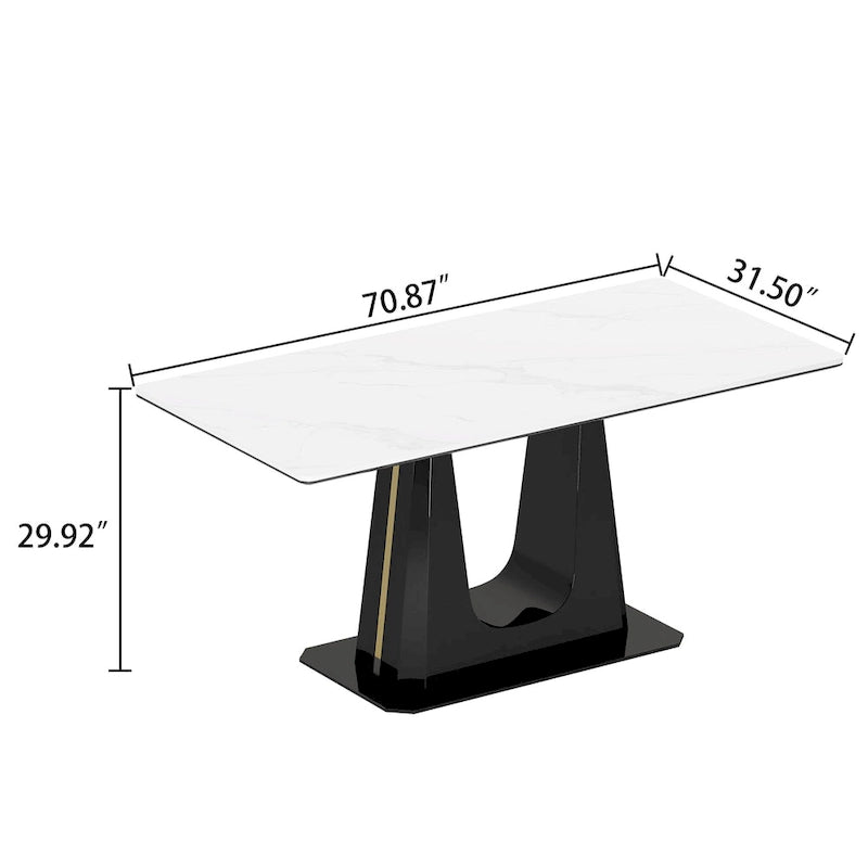 Table à manger avec plateau en verre trempé et composite de pierre frittée de 0,47" d'épaisseur, base en acier inoxydable