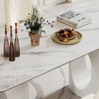 Table à manger avec plateau en verre trempé et composite de pierre frittée de 0,47" d'épaisseur, base en acier inoxydable