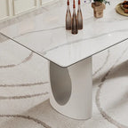 Table à manger avec plateau en verre trempé et composite de pierre frittée de 0,47" d'épaisseur, base en acier inoxydable