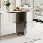 Table à manger avec plateau en verre trempé et composite de pierre frittée de 0,47" d'épaisseur, base en acier inoxydable