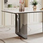 Table à manger avec plateau en verre trempé et composite de pierre frittée de 0,47" d'épaisseur, base en acier inoxydable