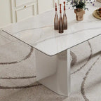 Table à manger avec plateau en verre trempé et composite de pierre frittée de 0,47" d'épaisseur, base en acier inoxydable