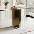 Table à manger avec plateau en verre trempé et composite de pierre frittée de 0,47" d'épaisseur, base en acier inoxydable