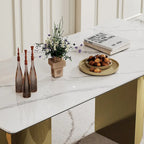 Table à manger avec plateau en verre trempé et composite de pierre frittée de 0,47" d'épaisseur, base en acier inoxydable