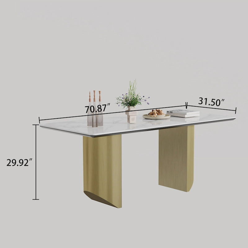 Table à manger avec plateau en verre trempé et composite de pierre frittée de 0,47" d'épaisseur, base en acier inoxydable