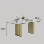 Table à manger avec plateau en verre trempé et composite de pierre frittée de 0,47" d'épaisseur, base en acier inoxydable