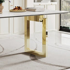 Table à manger avec plateau en verre trempé et composite de pierre frittée de 0,47" d'épaisseur, base en acier inoxydable