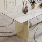 Table à manger avec plateau en verre trempé et composite de pierre frittée de 0,47" d'épaisseur, base en acier inoxydable