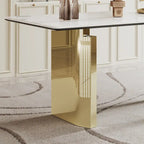Table à manger avec plateau en verre trempé et composite de pierre frittée de 0,47" d'épaisseur, base en acier inoxydable