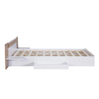 Lit plateforme Queen Size avec tête de lit, tiroirs, étagères, ports USB et prises, Naturel