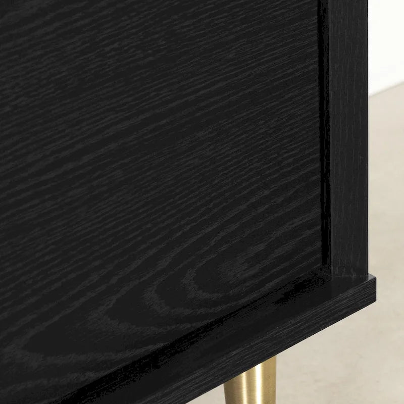 Commode Glam avec 5 tiroirs, plateau en faux marbre et pieds en laiton