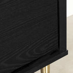 Commode Glam avec 5 tiroirs, plateau en faux marbre et pieds en laiton
