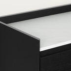 Commode Glam avec 5 tiroirs, plateau en faux marbre et pieds en laiton