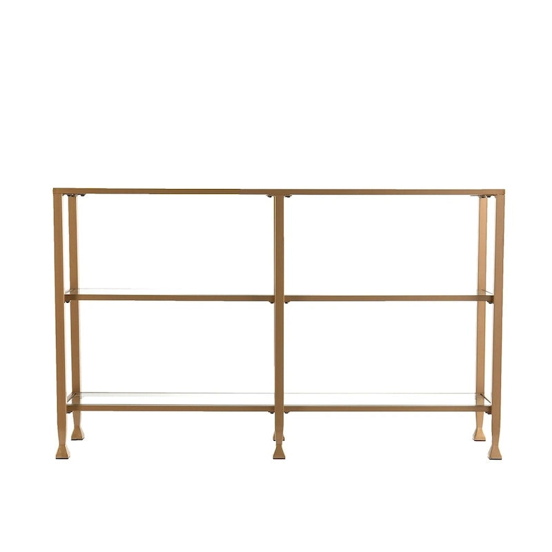 Console étroite en métal Jensen avec étagères en verre – Finition dorée
