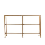 Console étroite en métal Jensen avec étagères en verre – Finition dorée