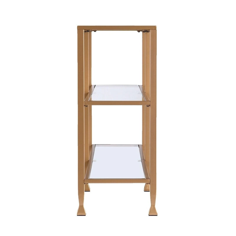 Console étroite en métal Jensen avec étagères en verre – Finition dorée