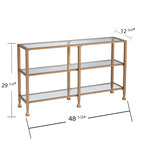 Console étroite en métal Jensen avec étagères en verre – Finition dorée