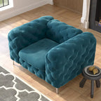 Fauteuil club Chesterfield en velours capitonné avec pieds en L chromés