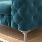 Fauteuil club Chesterfield en velours capitonné avec pieds en L chromés