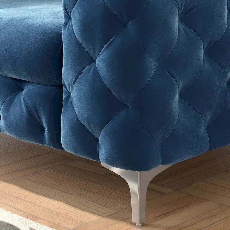 Fauteuil club Chesterfield en velours capitonné avec pieds en L chromés