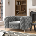 Fauteuil club Chesterfield en velours capitonné avec pieds en L chromés