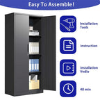 Armoire de rangement métallique de garage en acier à outils avec portes et 3 étagères