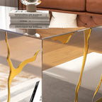 Table basse rectangulaire Miroir Fini doré craquelé