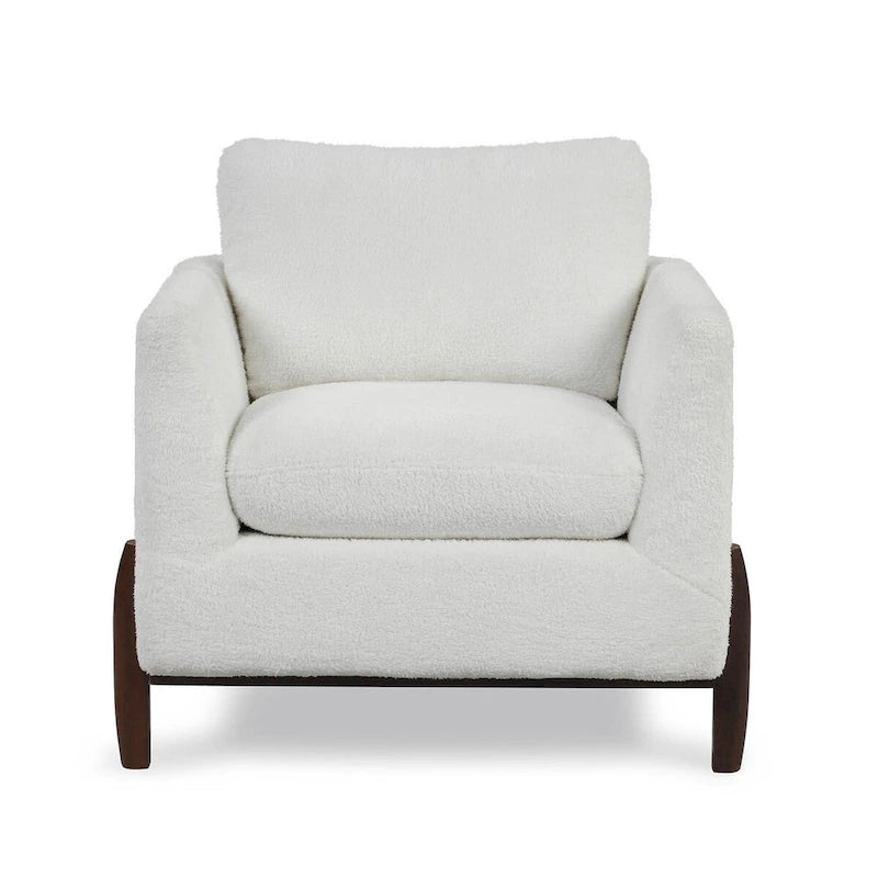 Fauteuil d'appoint bohème rembourré avec tissu Sherpa et base en bois massif
