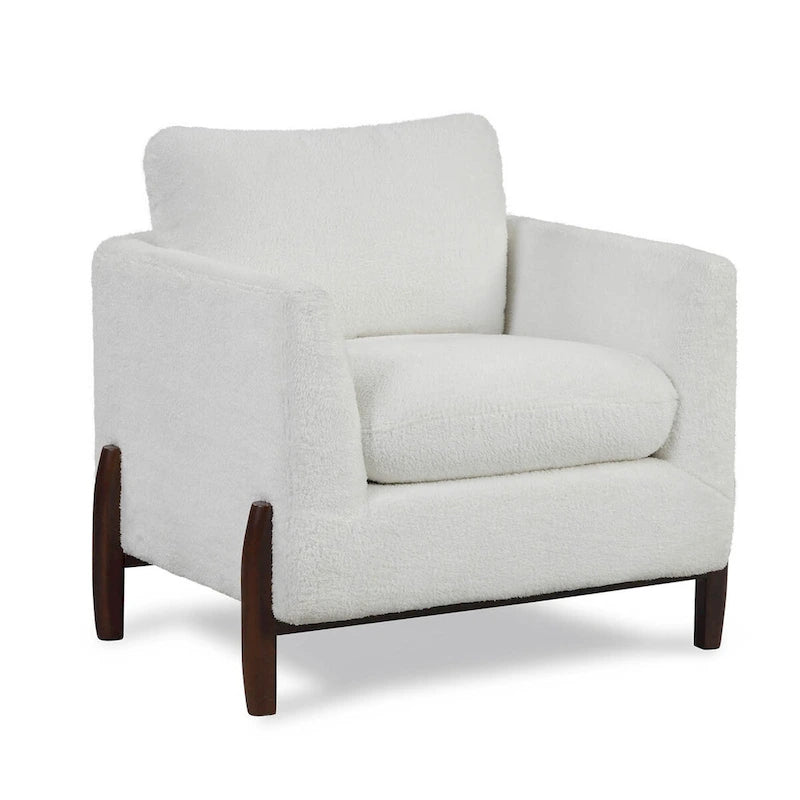 Fauteuil d'appoint bohème rembourré avec tissu Sherpa et base en bois massif