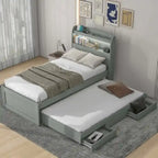 Lit plateforme Twin XL avec tête de lit LED et lit gigogne Twin