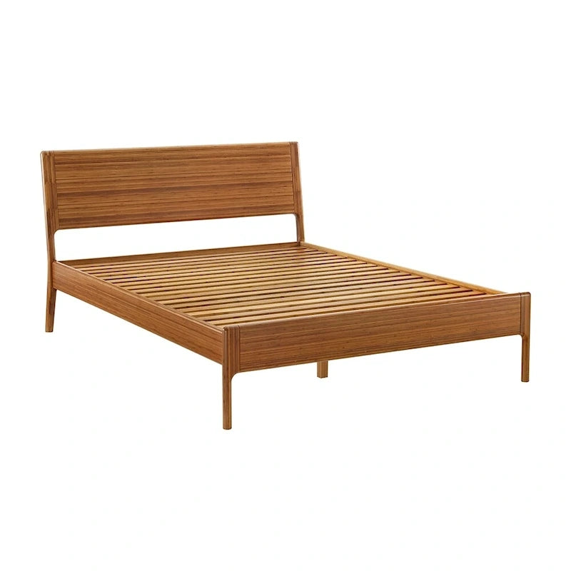 Lit plateforme King avec tête de lit capitonnée – Fini en tissu couleur cuivre intense